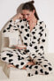 Desenli Beli Lastikli Cep Detaylı Gömlek Yaka Dokuma Pijama Takımı Kadın PİJAMA 6110116