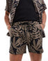 South Beach palm leaf beach short co-ord in black and beige