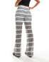 Pieces wide leg crochet knit trousers in mono stripe