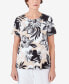 ფოტო #1 პროდუქტის Women's Pleated Neck Bold Floral Short Sleeve Tee