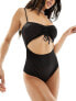 Фото #1 товара Monki twist front swimsuit in black