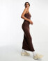 Stradivarius second skin cami maxi dress in bitter chocolate Коричневый, XL - фото #4