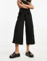 ASOS DESIGN broderie wide leg trouser with tie belt in black