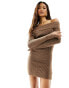 Aria Cove knitted bardot mini dress in mocha Коричневый, 40 - фото #2