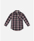 Фото #1 товара Big Girls Long Sleeve Button Front Tunic Flannel Shirt Plaid Navy And Pink