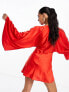 ASOS DESIGN satin batwing sleeve mini dress in red