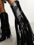Фото #3 товара Daisy Street buttery applique fringed knee high western boots in black