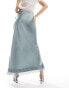 Фото #2 товара ASOS DESIGN satin bias maxi skirt with lace trim in sage green