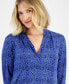 ფოტო #3 პროდუქტის Petite Printed 3/4-Sleeve V-Neck Top, Created for Macy's