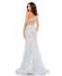 Women's Embroidered Applique Feathered One Shoulder Gown