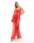 Фото #1 товара ASOS DESIGN satin cowl neck bias maxi dress with buckle detail and cut out in red