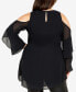 Фото #2 товара Plus Size Hi Lo Cold Shoulder Long Sleeve Top