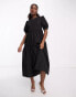 Nobody's Child Rochelle puff sleeve smock midi dress in black