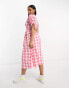 Фото #2 товара Influence cotton poplin mixed gingham midi dress in pink