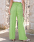 Women's Lime Green Paperbag Waist Wide Leg Jersey Pants