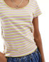 Monki short sleeve fitted top with scoop neck in multi stripes