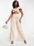 Фото #1 товара ASOS DESIGN linen off shoulder cutout wide leg jumsuit in cream