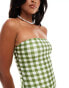 Фото #3 товара ASOS DESIGN Petite sleek bandeau swimsuit in green gingham