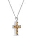 Фото #3 товара Macy's sterling Silver Halo Birthstone Style Genuine Citrine and White Topaz Fancy Cut Cross Pendant Necklace