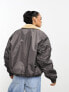 Фото #5 товара Karl Kani retro aviator bomber jacket in grey with contrast borg collar