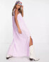 Topshop shirred square neck linen midi dress in lilac