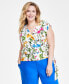 ფოტო #1 პროდუქტის Plus Size Floral Print Surplice Tie-Hem Top, Created for Macy's