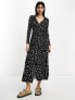 Фото #1 товара ASOS DESIGN long sleeve collared midi wrap dress in black floral ditsy print