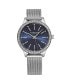 Women's Quartz Crystal Studded Solver Case and Silver Mesh Bracelet, Blue Dial, Silver Hands and Markers Watch