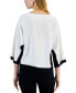 Фото #2 товара Women's 3/4-Dolman-Sleeve Contrast-Trim Crewneck Sweater