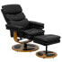 Фото #4 товара Contemporary Black Leather Recliner And Ottoman With Wood Base