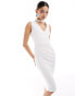 Фото #3 товара Vesper plunge chocker detail midi dress in white