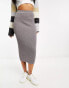 Pull&Bear knitted rib maxi skirt co-ord in grey