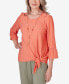 Women's Tuscan Sunset Solid Texture Side Tie Crew Neck Top