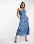 Фото #2 товара Whistles one shoulder tiered midi dress in bold blue floral