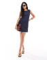 Object denim mini dress with bow back in dark blue