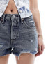 Levi's 501 original denim short in mid blue with distressing