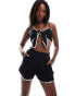 Фото #2 товара ASOS DESIGN co-ord crochet trim ruched waist shorts in black