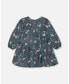 ფოტო #1 პროდუქტის Toddler Girls Long Sleeve Muslin Dress Teal Printed Flowers - Toddler|Child