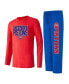 ფოტო #1 პროდუქტის Men's Blue, Red Distressed Detroit Pistons Meter Long Sleeve T-shirt and Pants Sleep Set