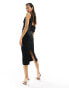 Фото #3 товара ASOS DESIGN velvet fallen shoulder pleat back midi dress in black