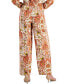 Фото #2 товара Women's Medallion Melody Wide Leg Satin Pants, Regular & Petite, Created for Macy's