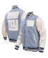ფოტო #1 პროდუქტის Men's Denim Distressed New York Giants Varsity Blues Full-Snap Varsity Jacket