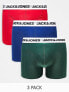 Jack & Jones 3 pack trunks with white logo waistband in multi