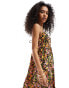 Vero Moda maxi cami dress with cut out in black floral print