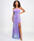 Juniors' Sequined Strapless Feather-Trim Gown