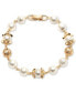 Фото #1 товара Gold-Tone Imitation Pearl & Crystal Filigree Flex Link Bracelet