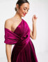 ASOS DESIGN velvet bare shoulder prom midi dress in berry