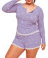 ფოტო #1 პროდუქტის Plus Size Kennedy Pajama Long Sleeve Henley & Short Set