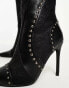 Daisy Street wavy studded knee boots in black