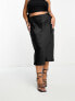 Simply Be Exclusive satin slip midi skirt in black